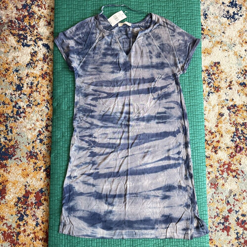 NEW NWT Mia & Tess Dress Small Blue Tie Dye Short Sleeve V Neck Casual Work Fall